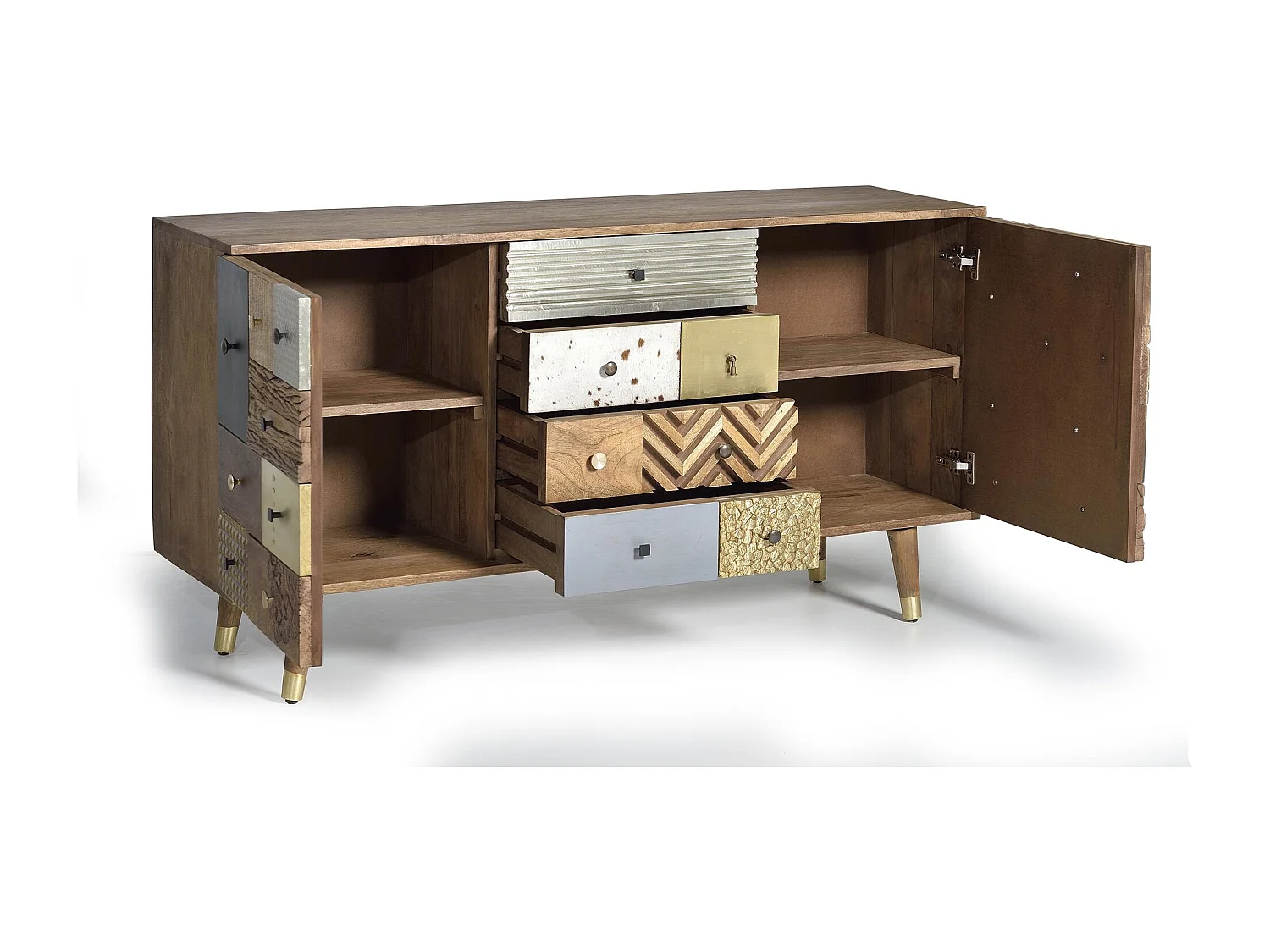 Buffet en bois de manguier et détails multicolores