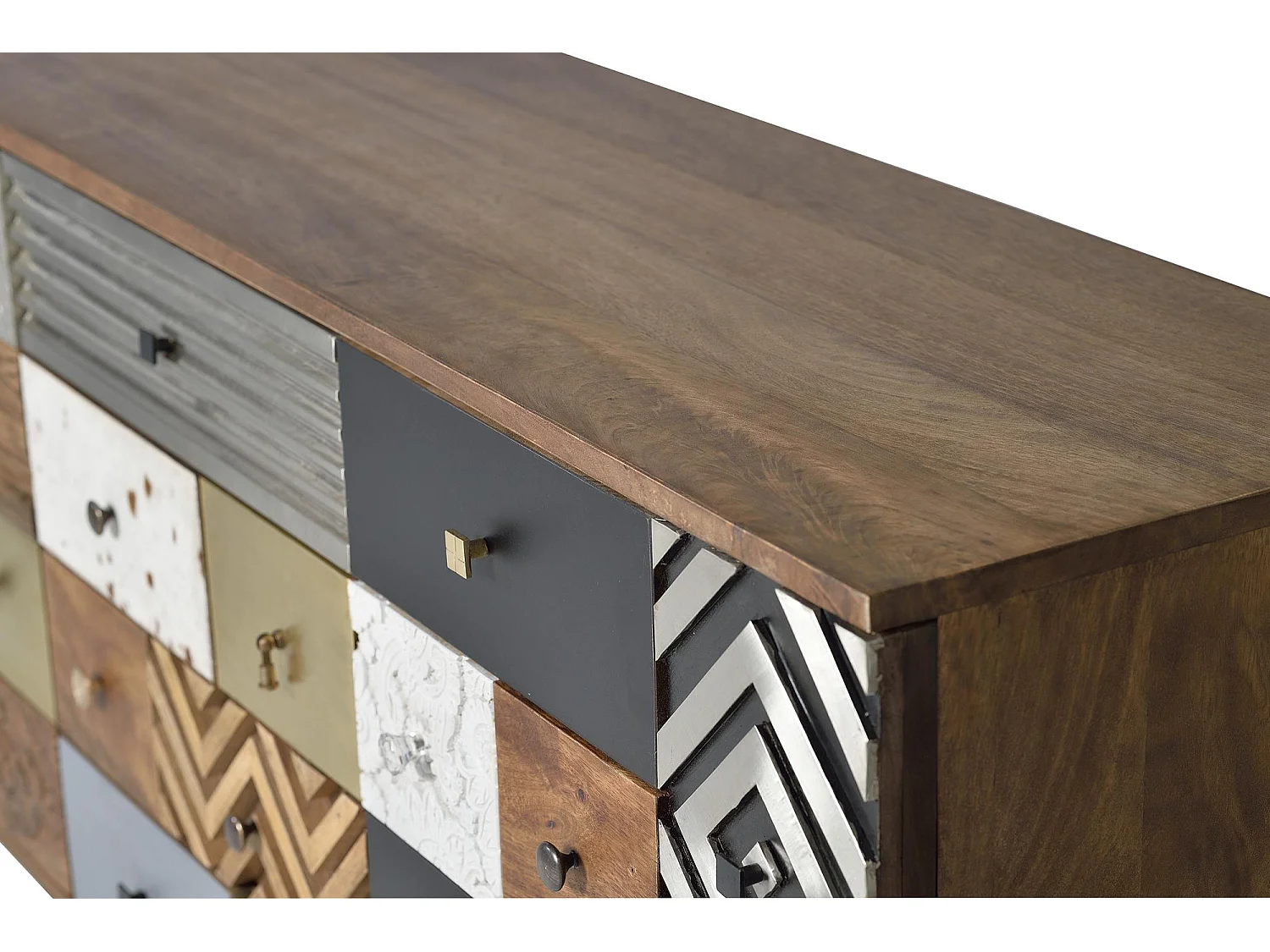 Buffet en bois de manguier et détails multicolores