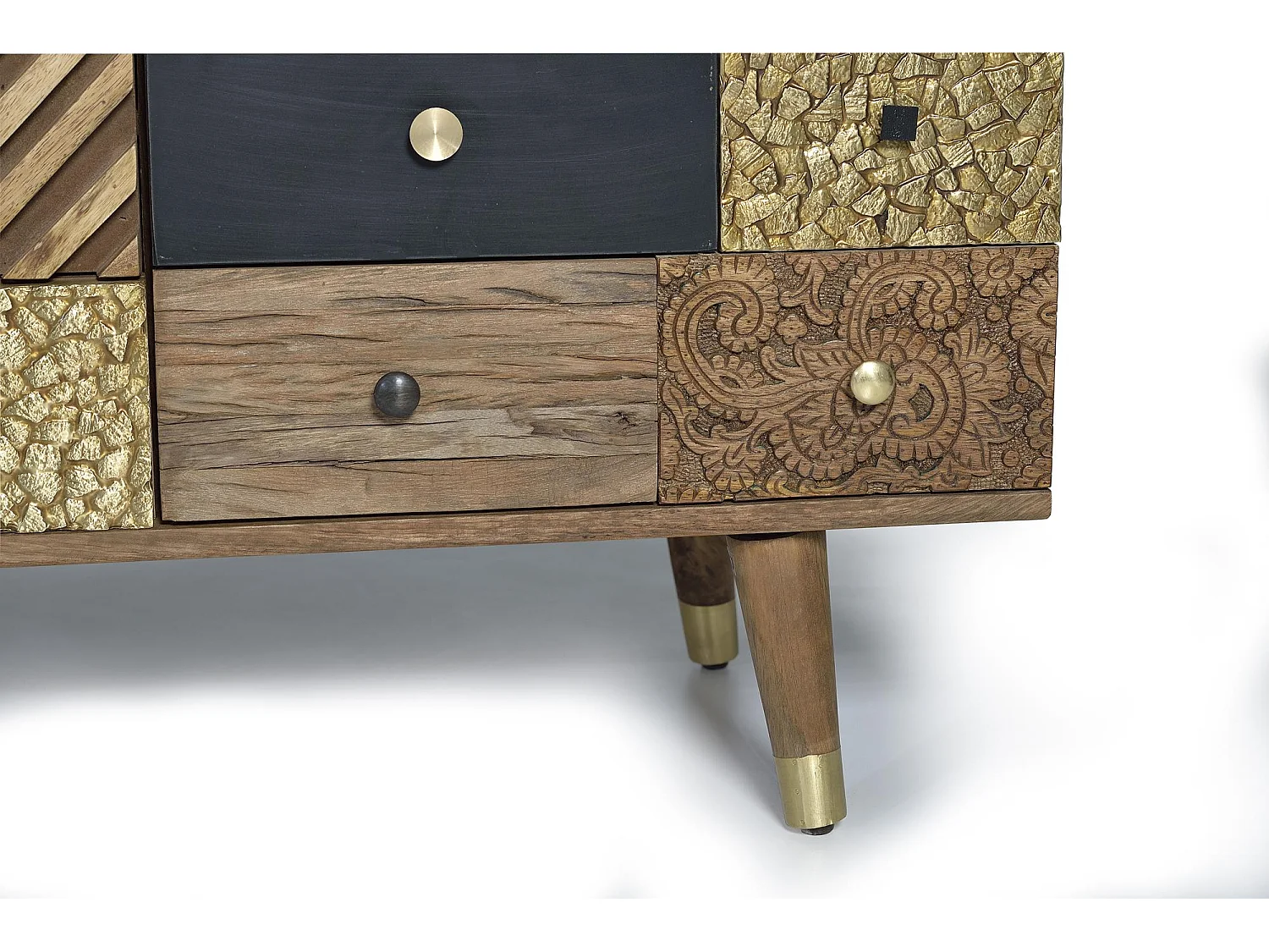 Buffet en bois de manguier et détails multicolores