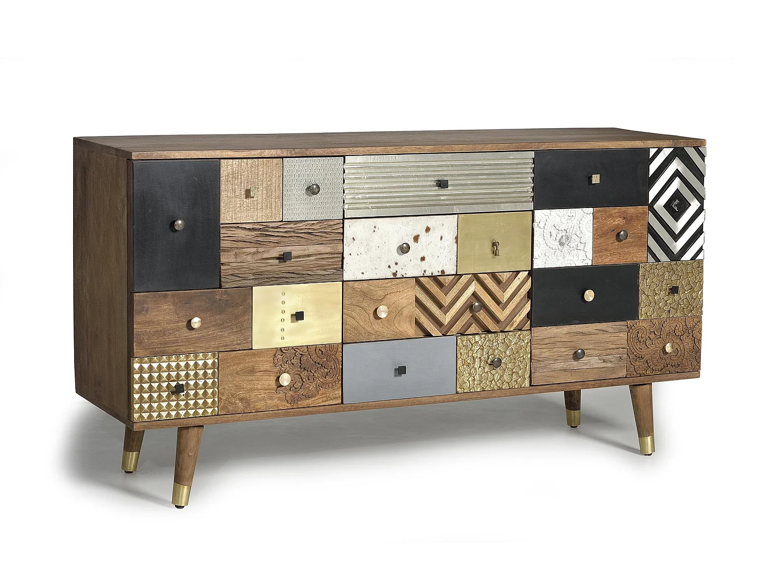 Buffet en bois de manguier, style bohème rétro - 80 x 150 x 40 cm