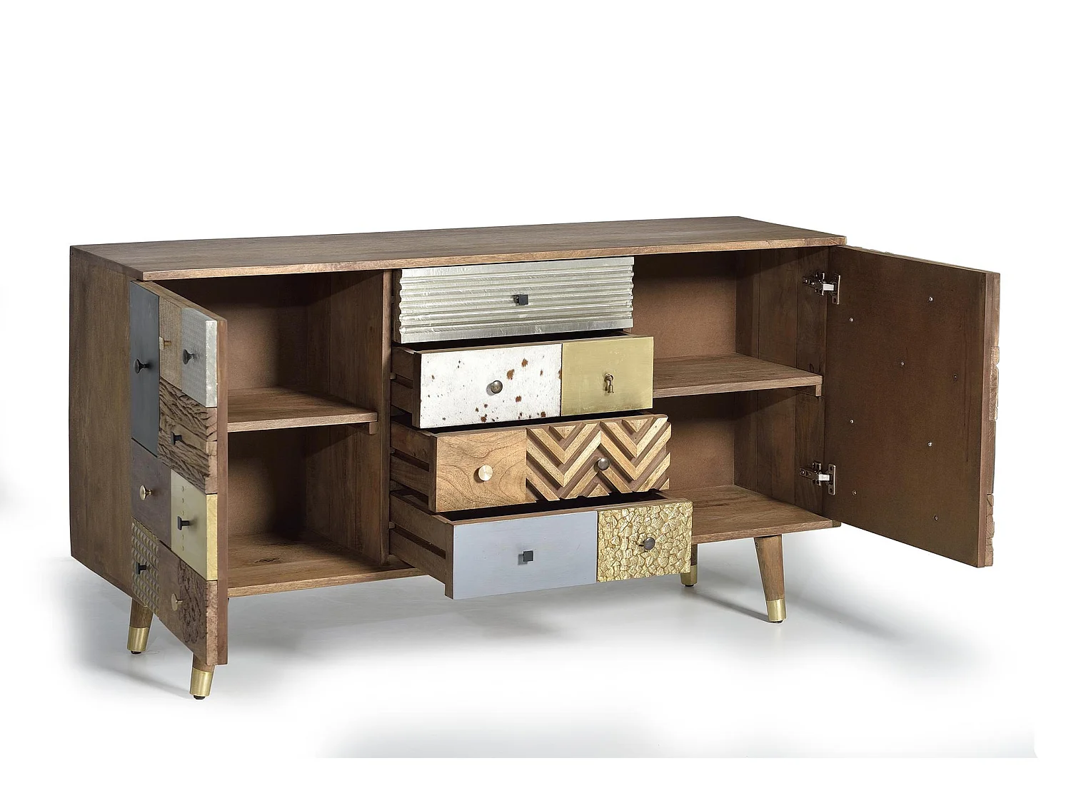 Buffet en bois de manguier, style bohème rétro - 80 x 150 x 40 cm