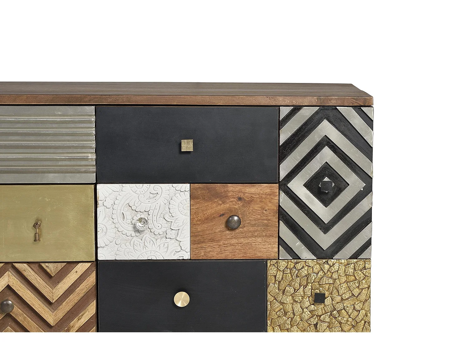 Buffet en bois de manguier, style bohème rétro - 80 x 150 x 40 cm