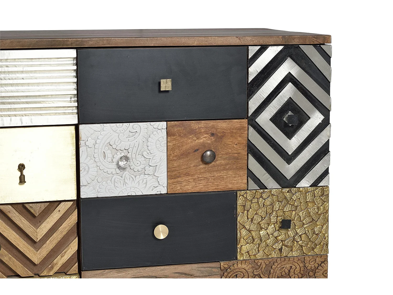 Buffet en bois de manguier, style bohème rétro - 80 x 150 x 40 cm