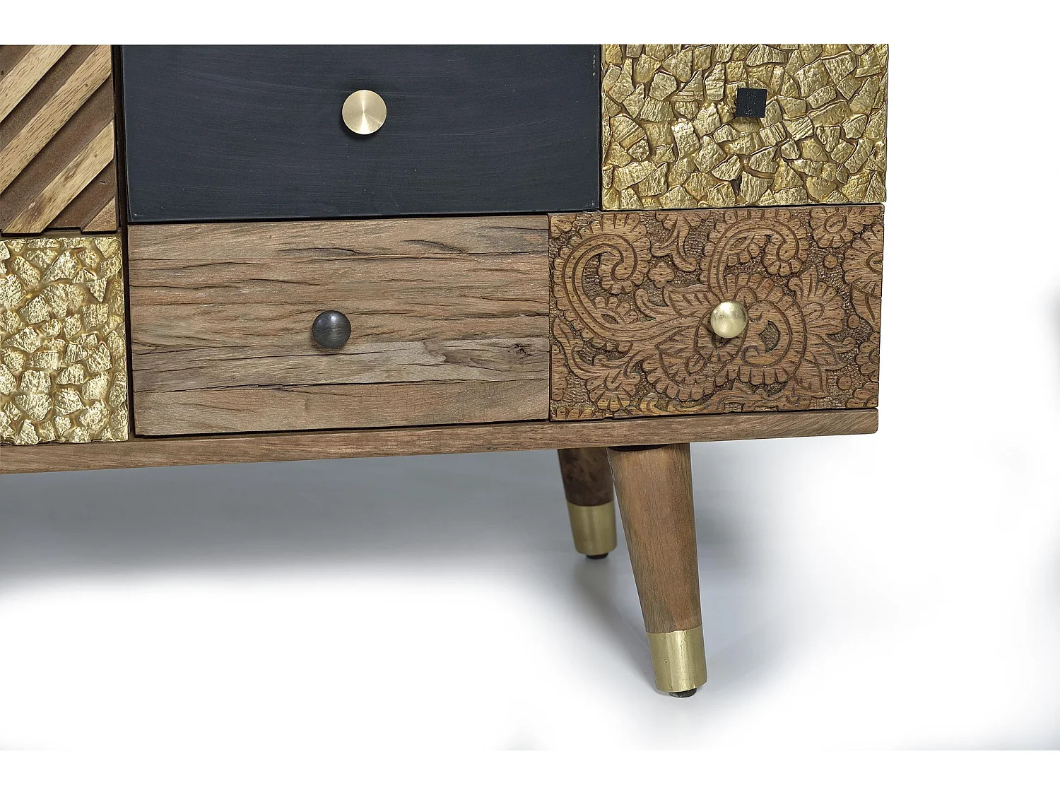Buffet en bois de manguier, style bohème rétro - 80 x 150 x 40 cm