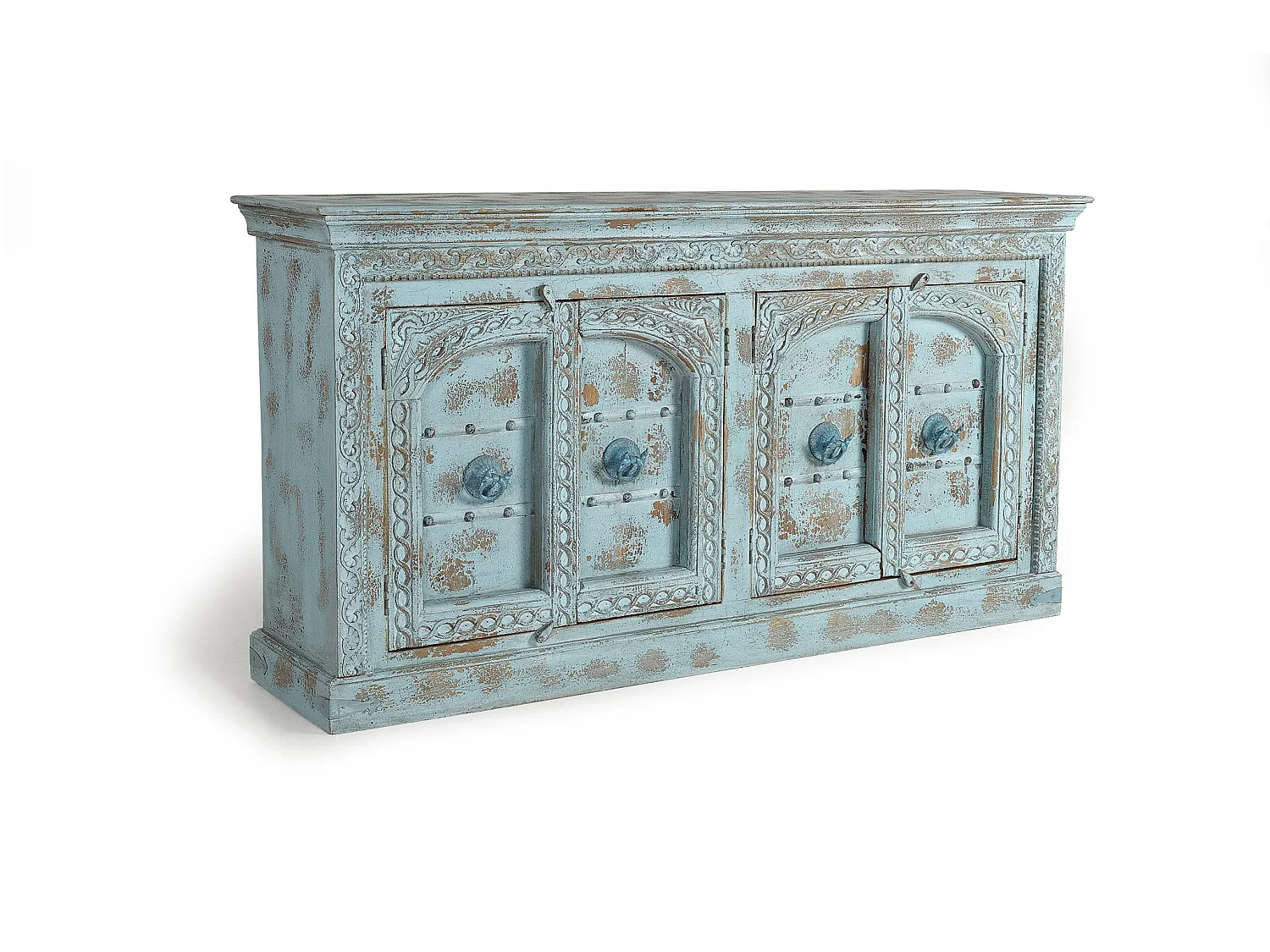 Buffet en bois de manguier, style ethnique artisanal - 100 x 190 x 45