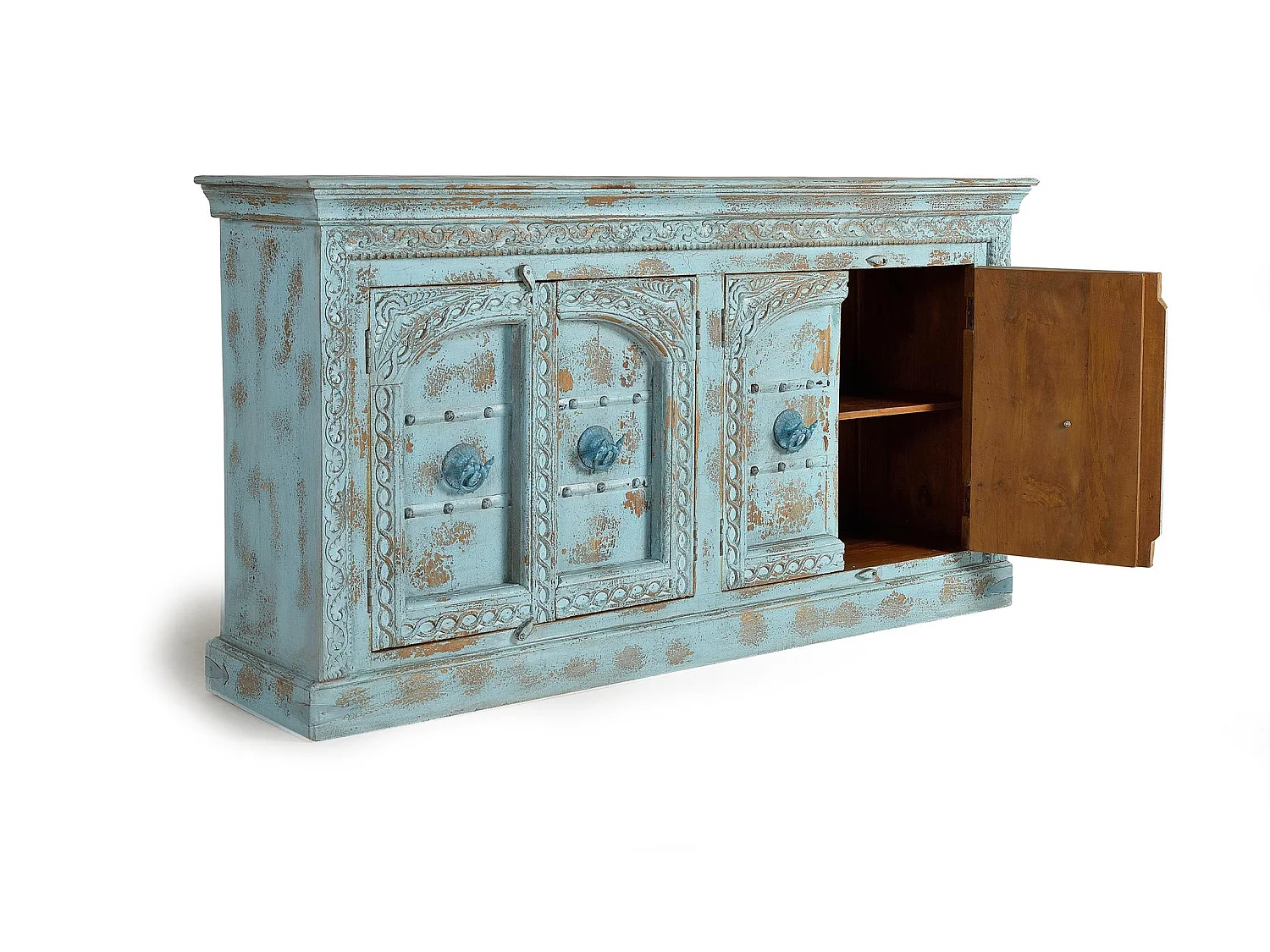 Buffet en bois de manguier, style ethnique artisanal - 100 x 190 x 45