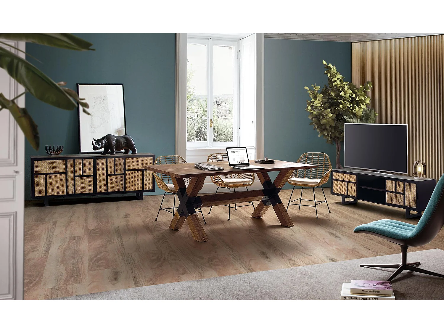 Buffet à lattes en manguier marron