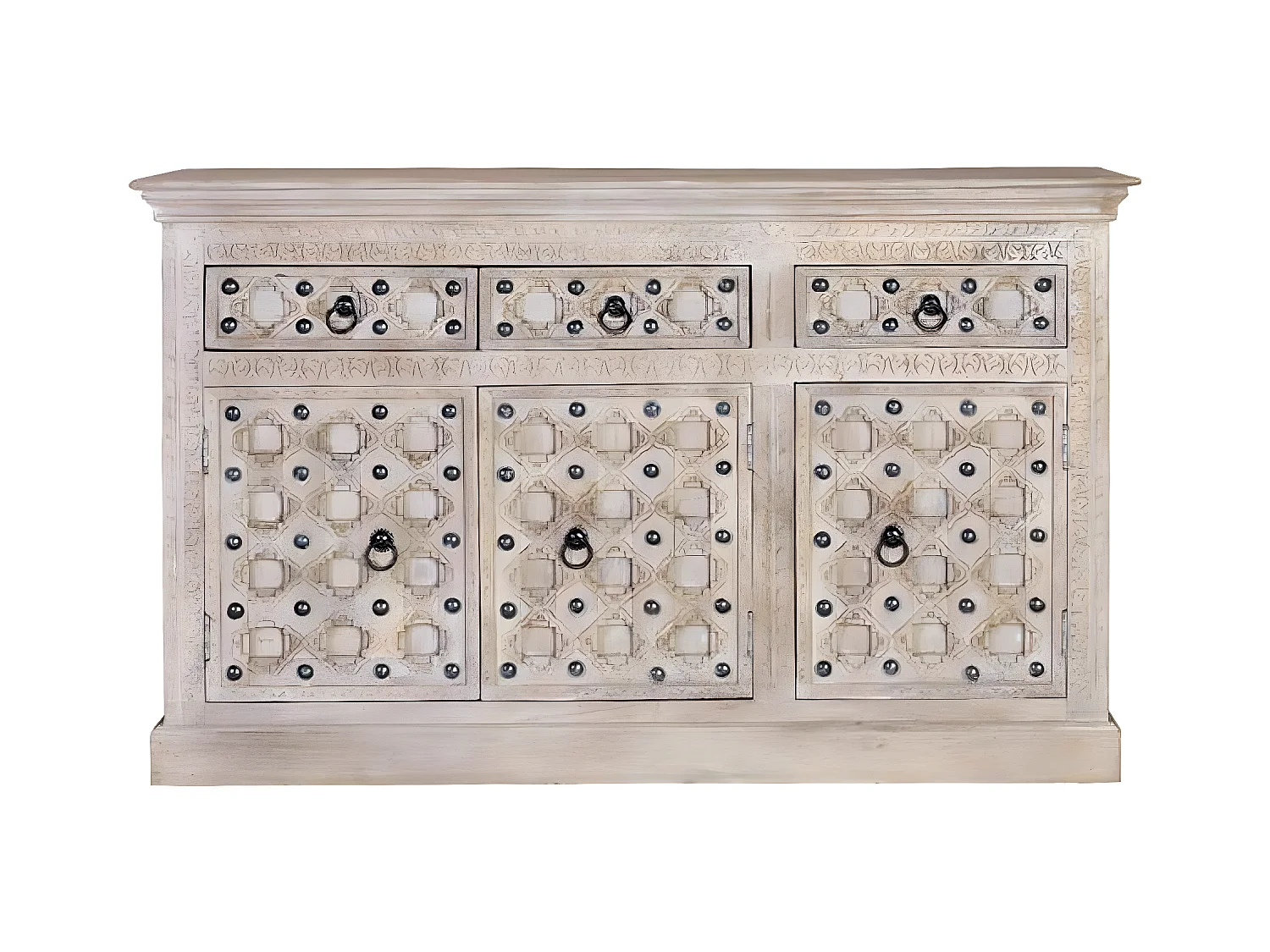 Buffet 3 tiroirs Bois-Fer Blanc - Yzaline Décoration d'Autrefois