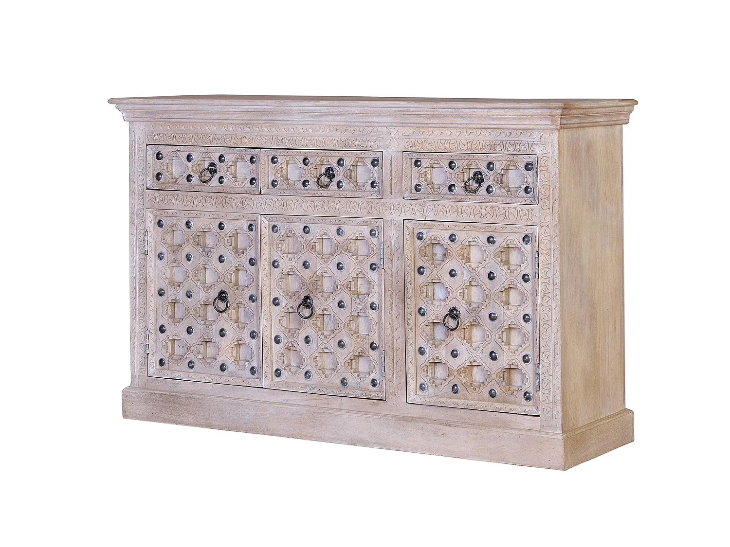 Buffet en bois de manguier de style méditerranéen moderne - 92 x 150 x 40