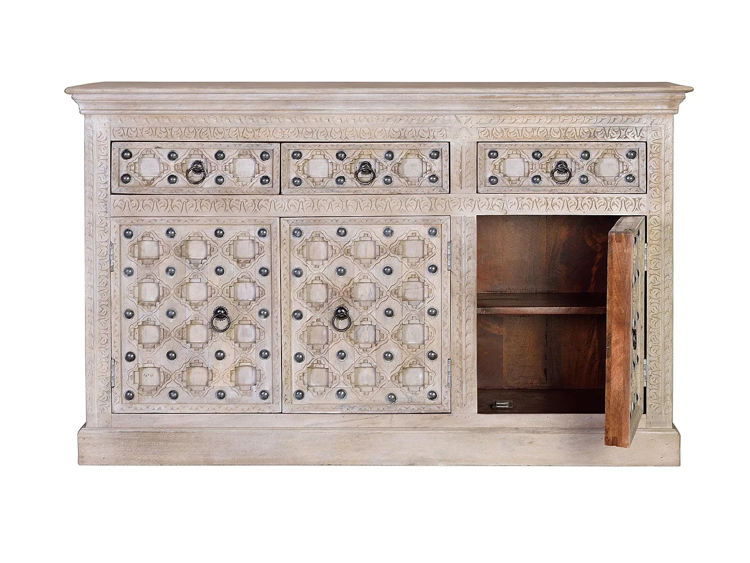 Buffet en bois de manguier de style méditerranéen moderne - 92 x 150 x 40