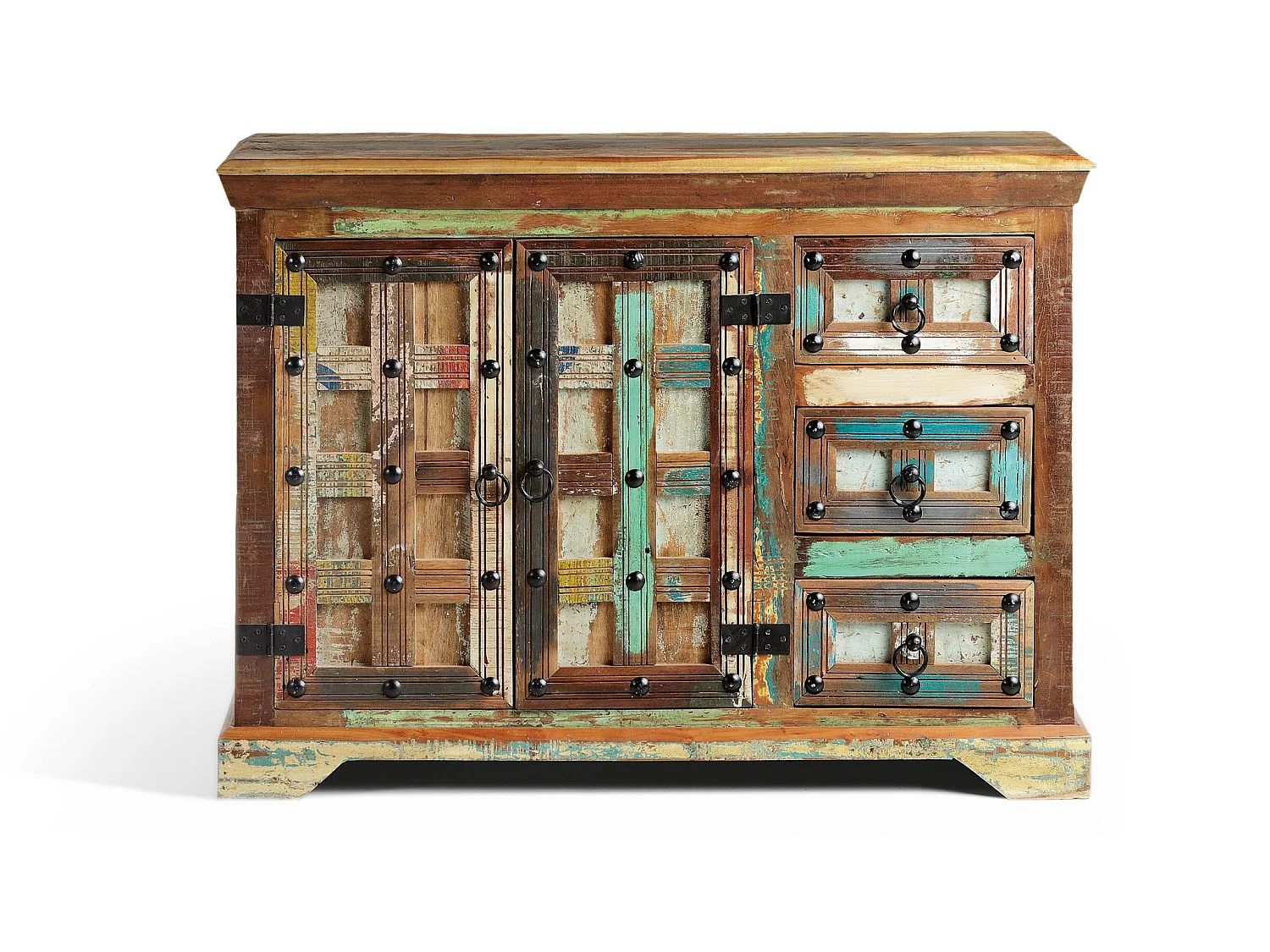 Buffet en bois recyclé style rétro vintage - 80 x 110 x 40