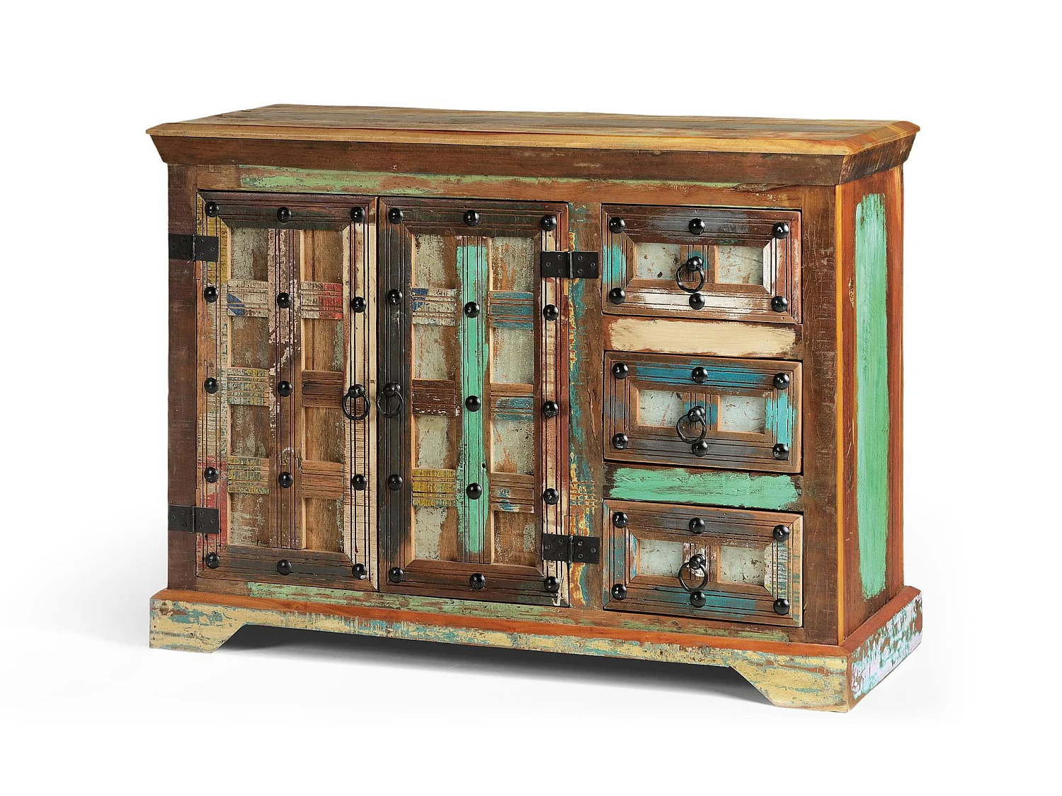 Buffet en bois recyclé style rétro vintage - 80 x 110 x 40