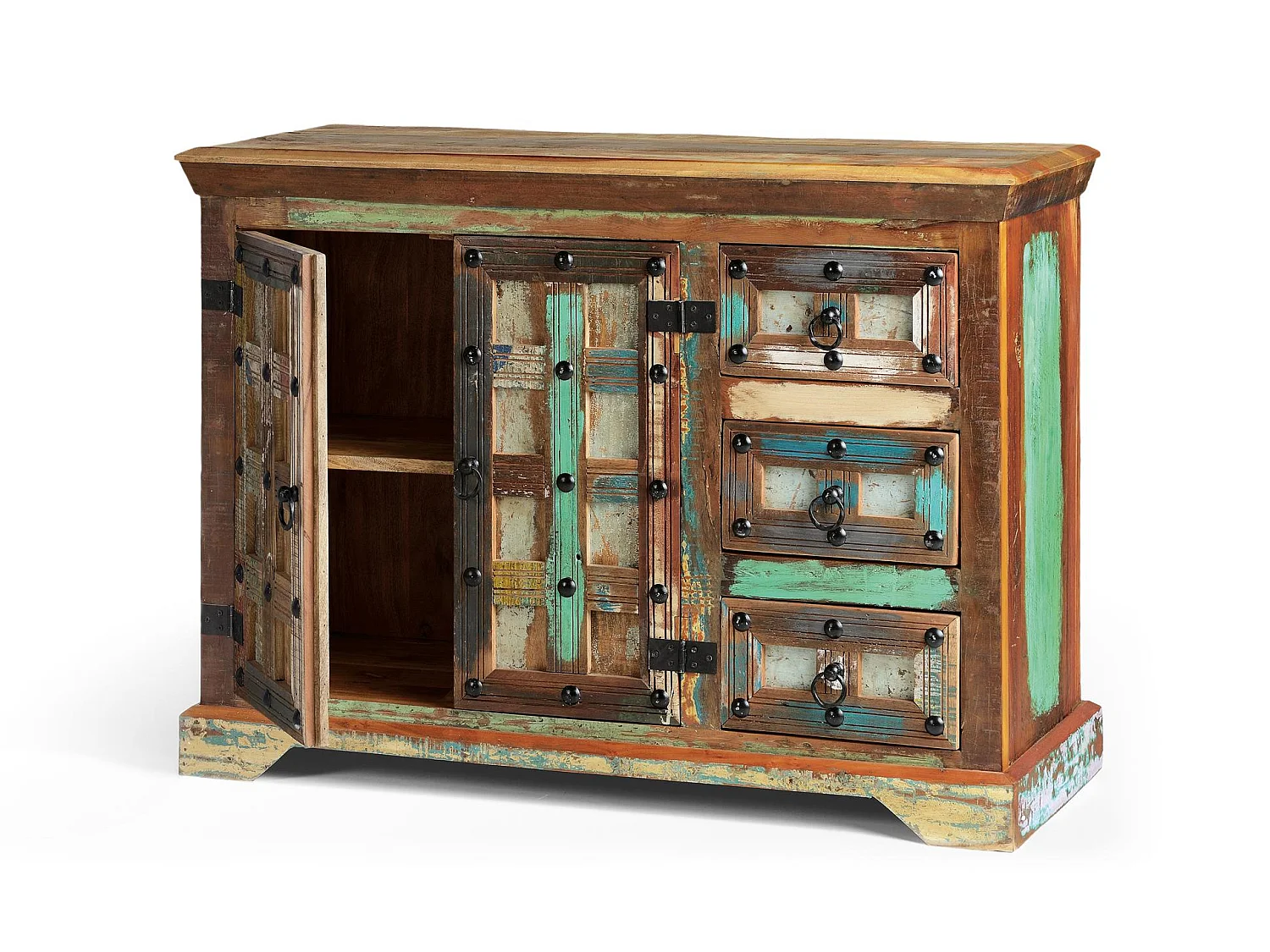 Buffet en bois recyclé style rétro vintage - 80 x 110 x 40