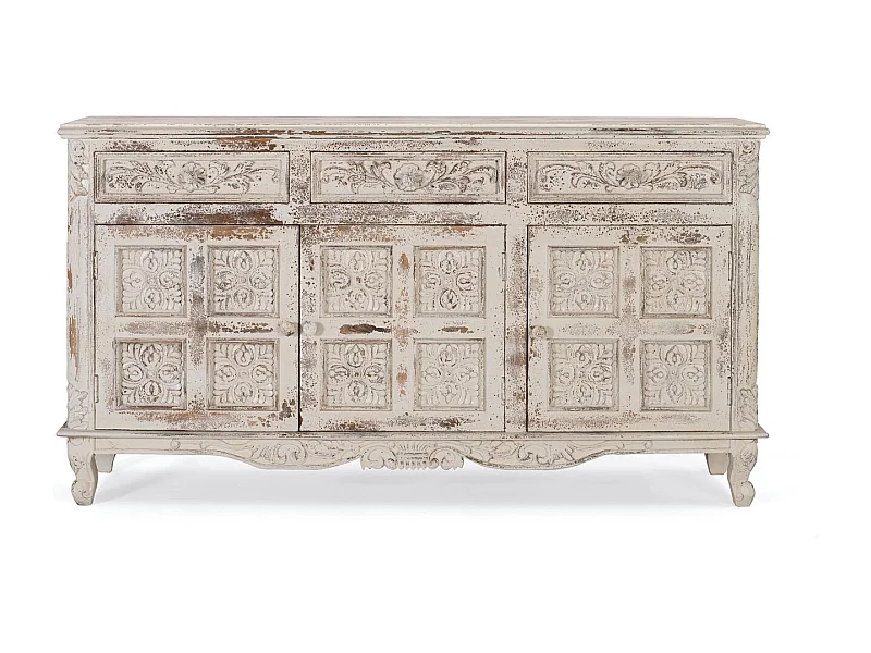 Weißes Sideboard aus rissigem Mangoholz