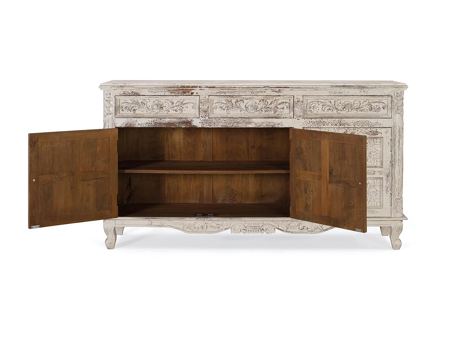 Buffet en bois manguier blanc craquelé