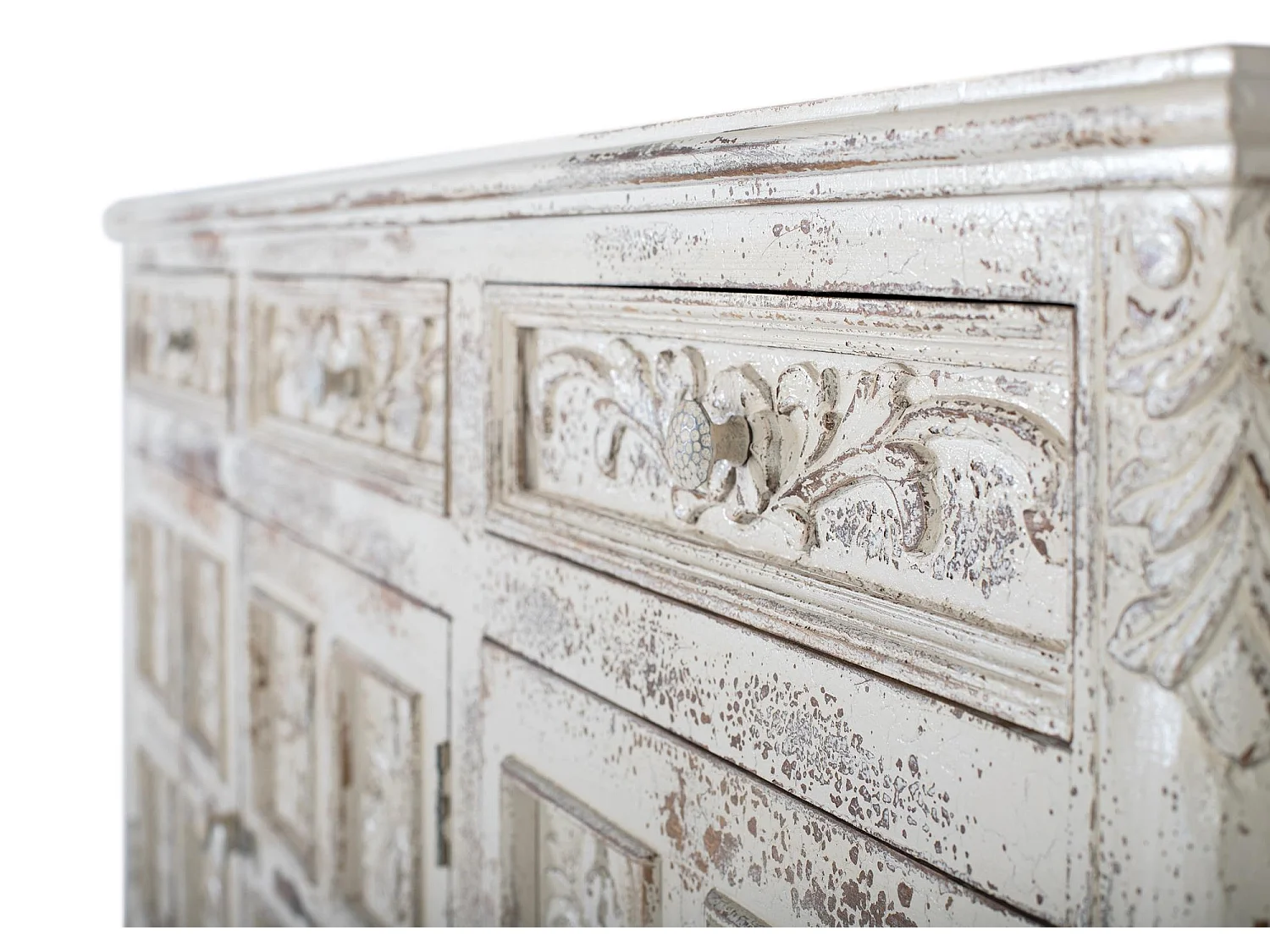 Buffet en bois manguier blanc craquelé