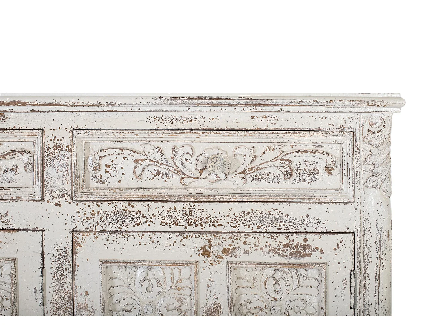 Buffet en bois manguier blanc craquelé