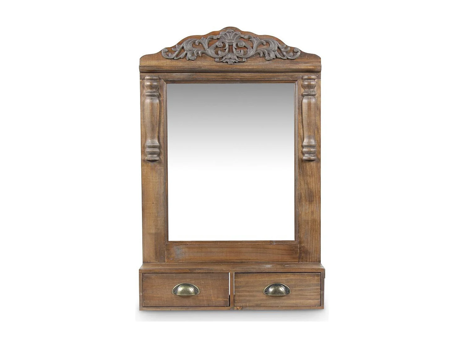 Miroir ancien rectangulaire vertical 2 tiroirs Bois Marron - Décoration d'Autrefois