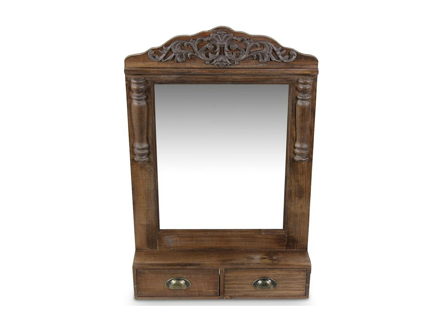 Miroir ancien rectangulaire vertical 2 tiroirs Bois Marron - Décoration d'Autrefois