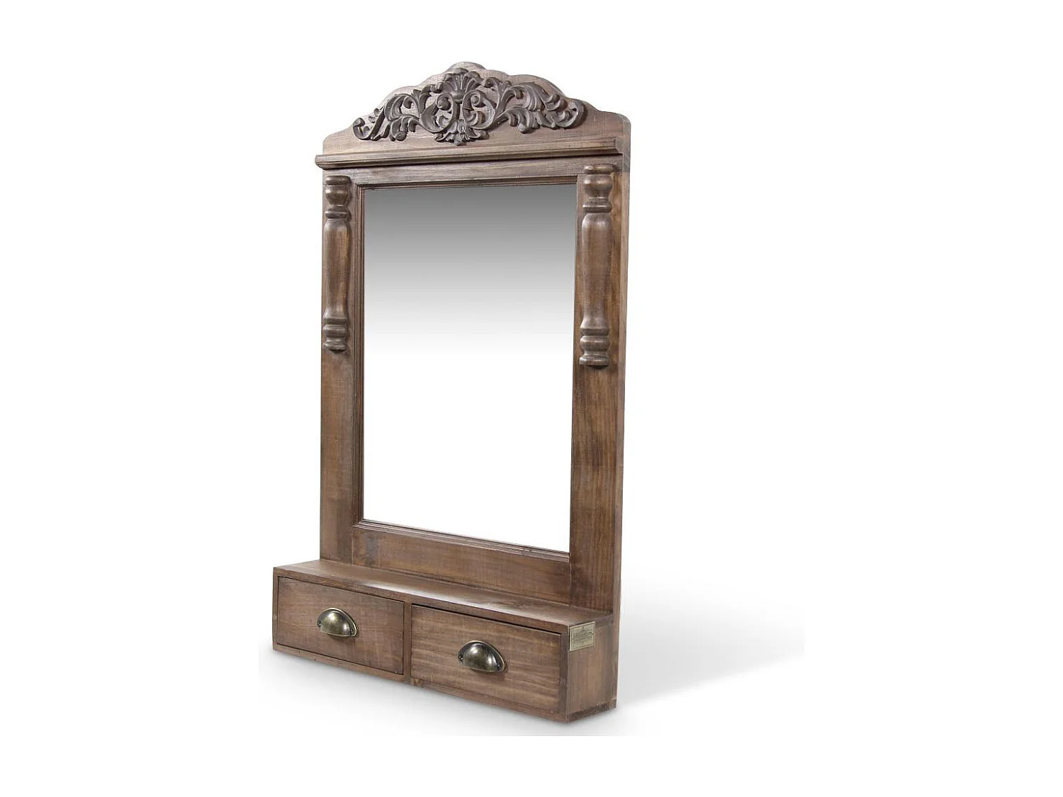 Miroir ancien rectangulaire vertical 2 tiroirs Bois Marron - Décoration d'Autrefois