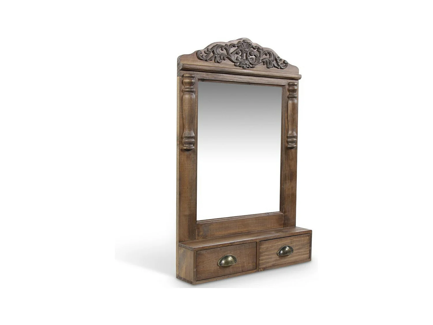 Miroir ancien rectangulaire vertical 2 tiroirs Bois Marron - Décoration d'Autrefois