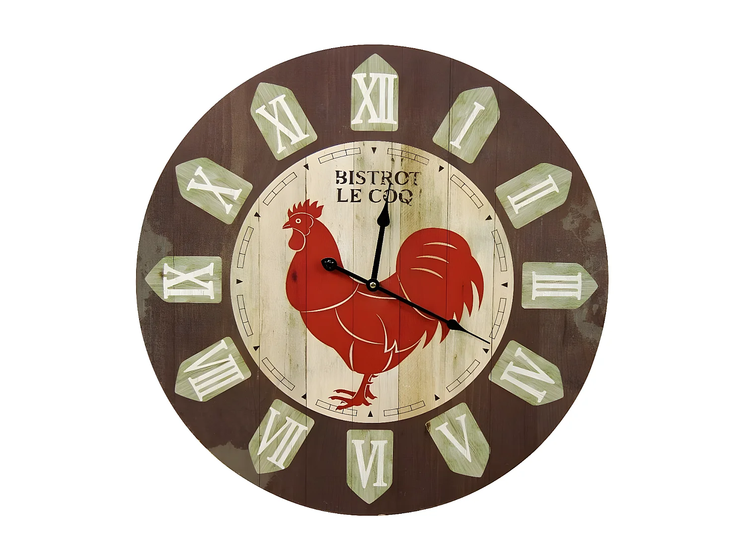 Horloge ancienne murale bistrot le coq Bois Marron - Décoration d'Autrefois