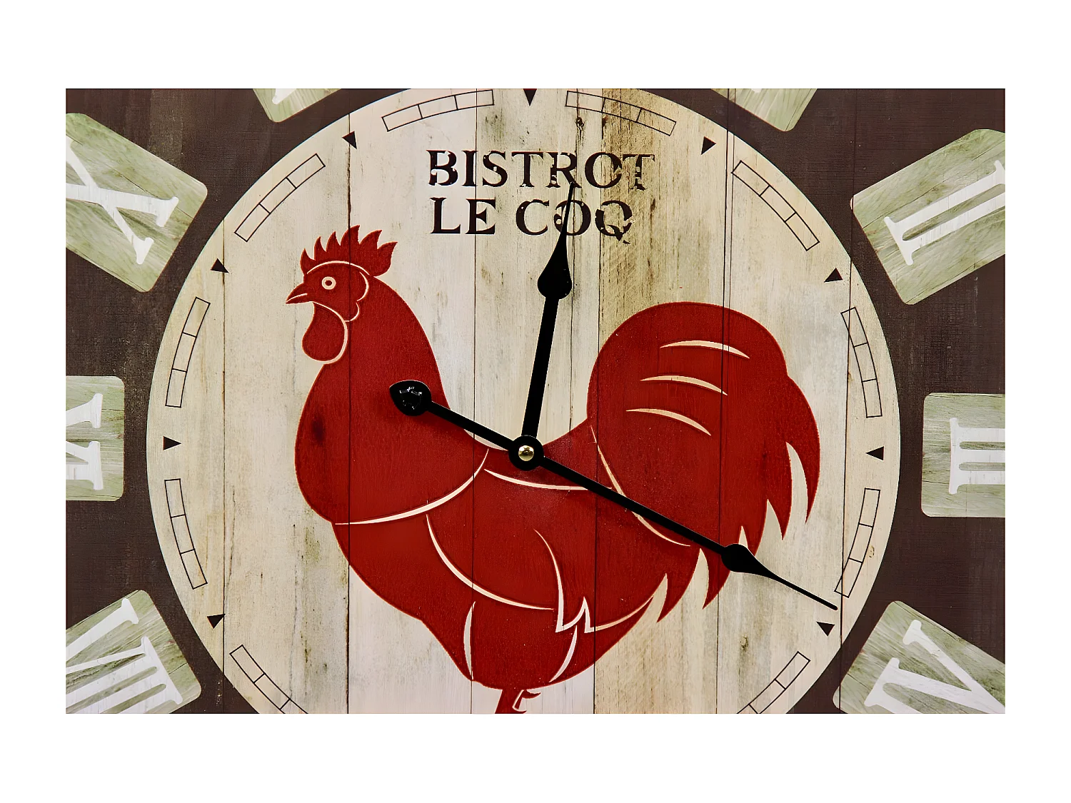 Horloge ancienne murale bistrot le coq Bois Marron - Décoration d'Autrefois
