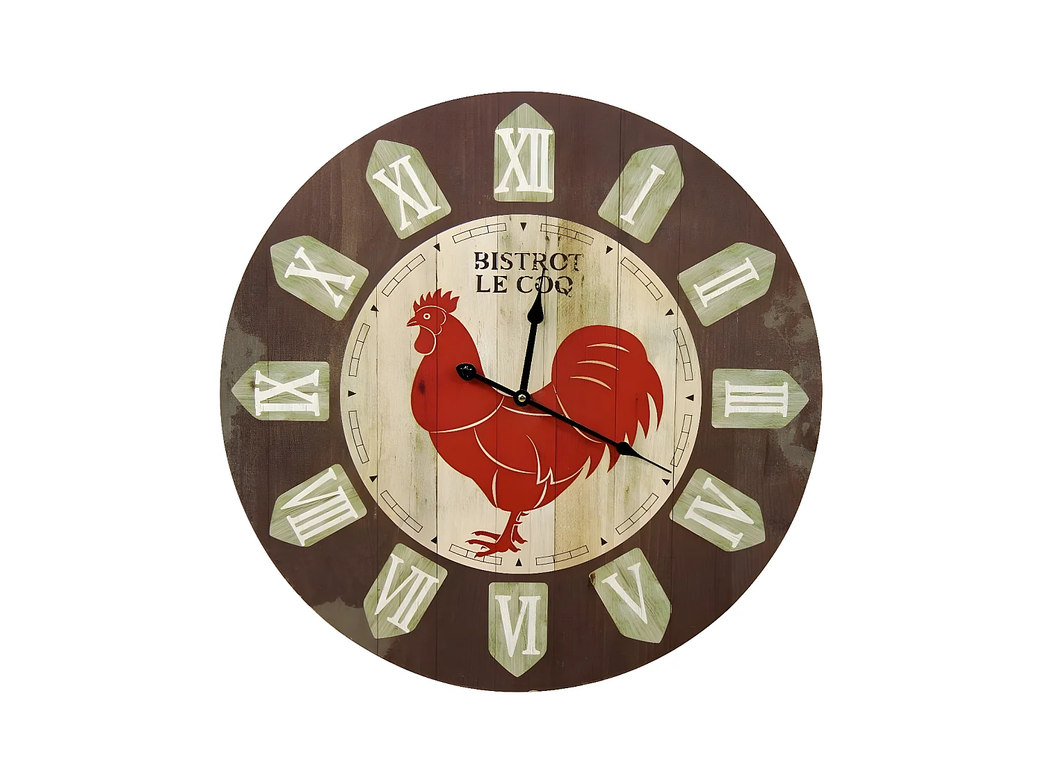 Horloge ancienne murale bistrot le coq Bois Marron - Décoration d'Autrefois