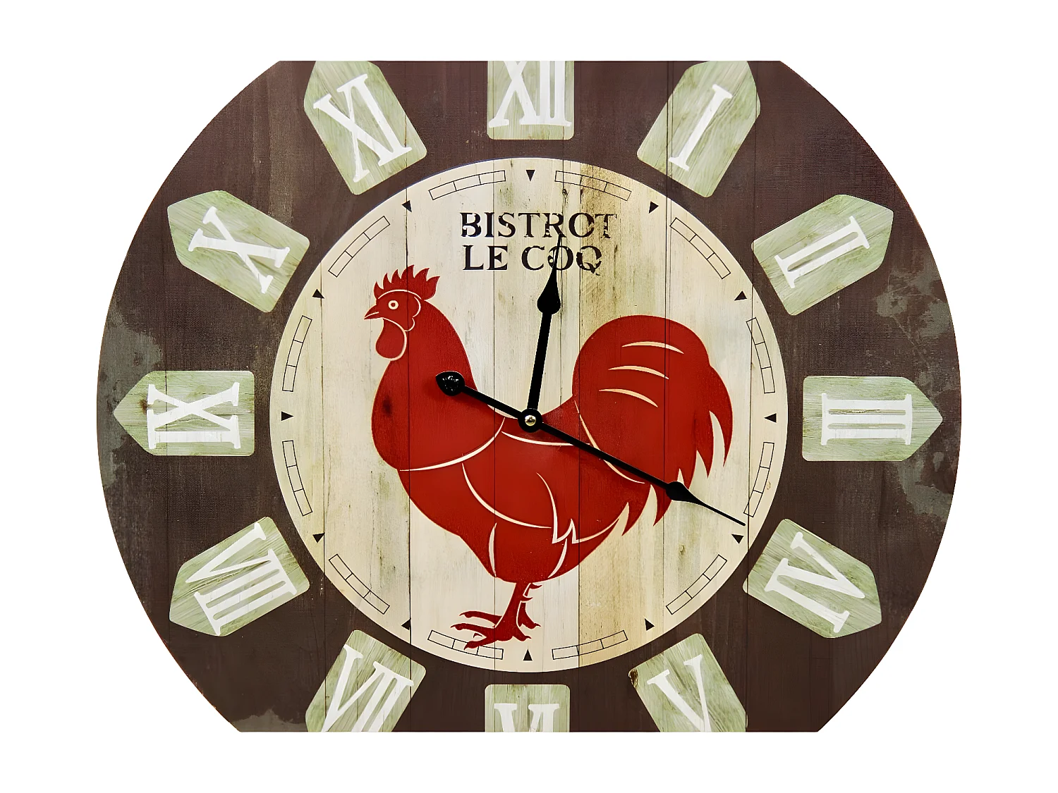 Horloge ancienne murale bistrot le coq Bois Marron - Décoration d'Autrefois