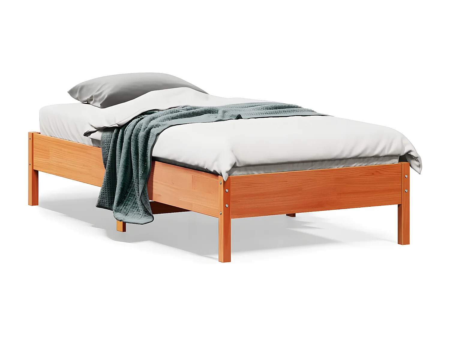 Estrutura de cama 75x190 cm madeira pinho maciça castanho cera
