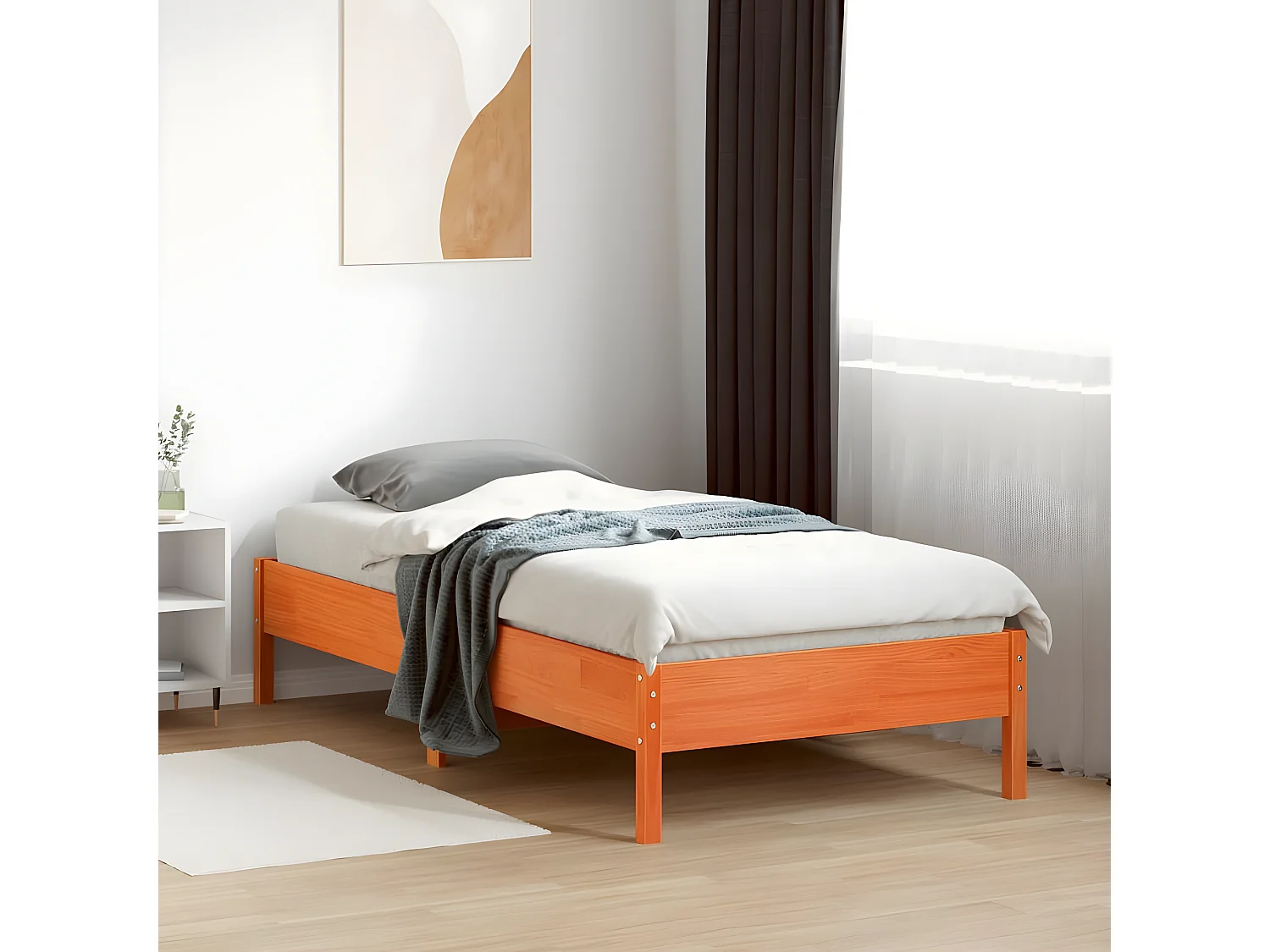 Estrutura de cama 75x190 cm madeira pinho maciça castanho cera