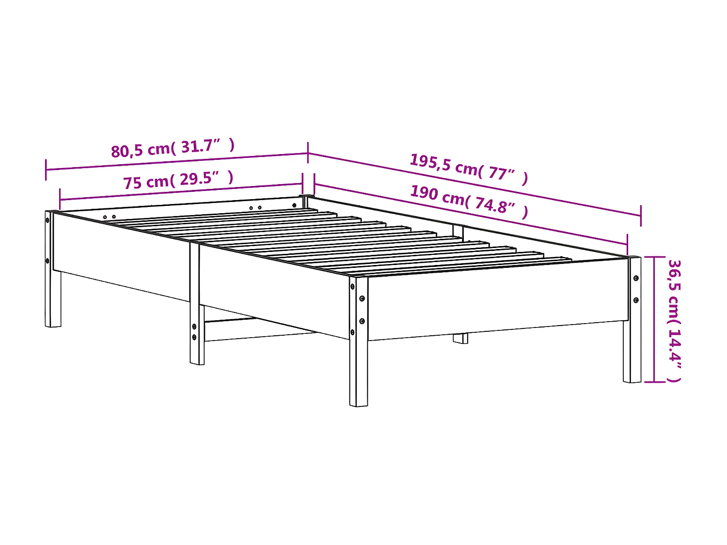 Estrutura de cama 75x190 cm madeira pinho maciça castanho cera