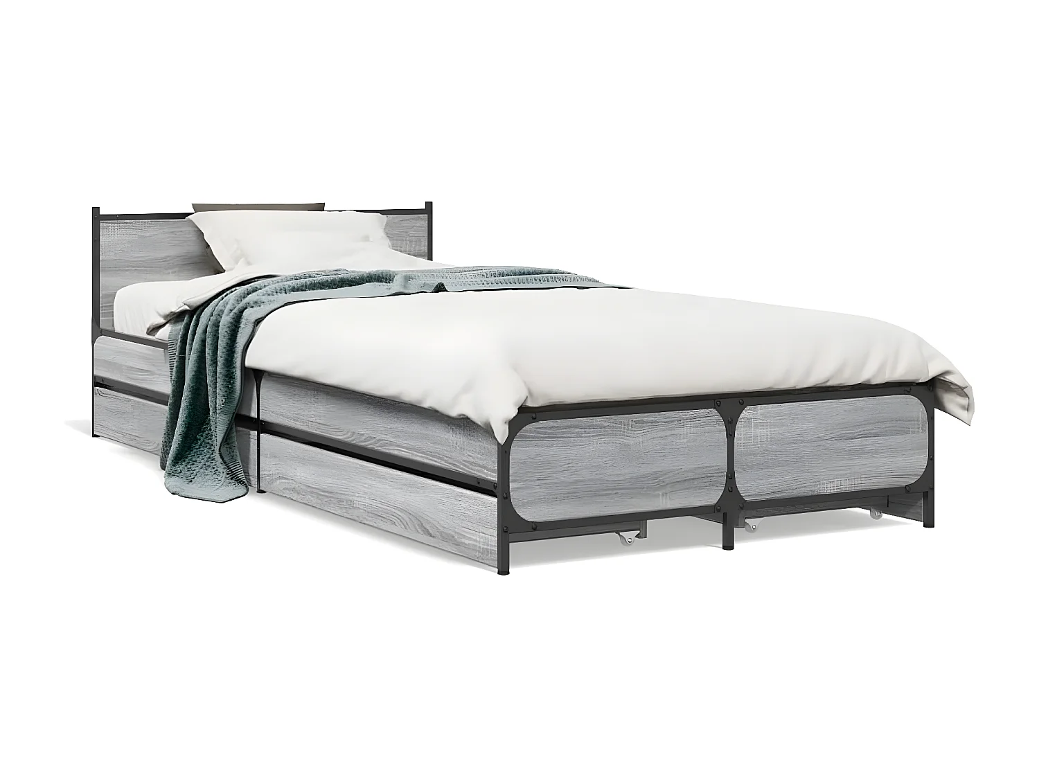 Estrutura de cama c/ gavetas derivados madeira cinza sonoma