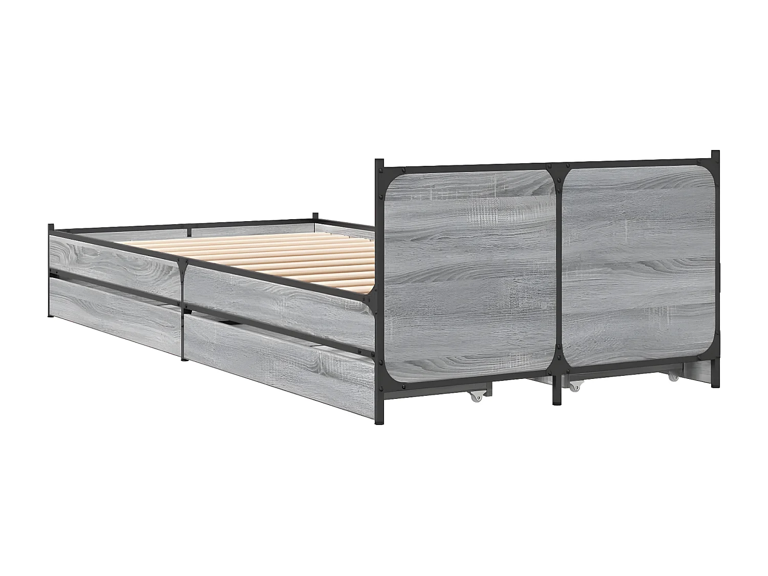 Estrutura de cama c/ gavetas derivados madeira cinza sonoma