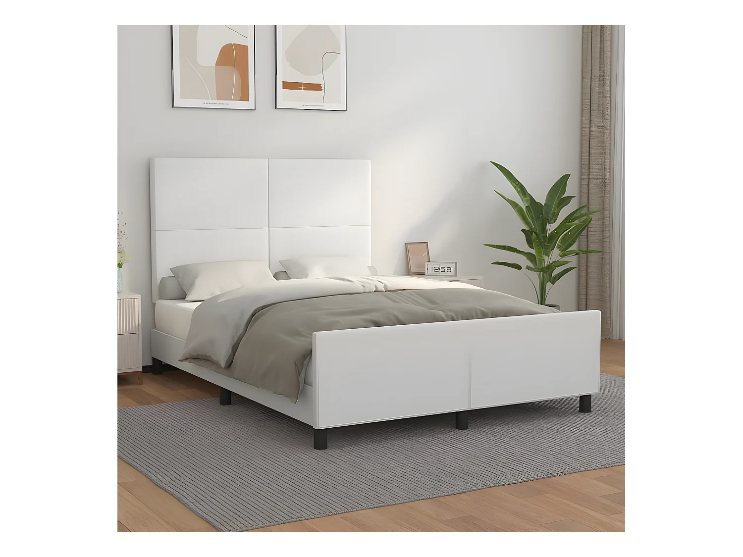 Estructura de cama cabecero cuero sintético blanco 140x190 cm