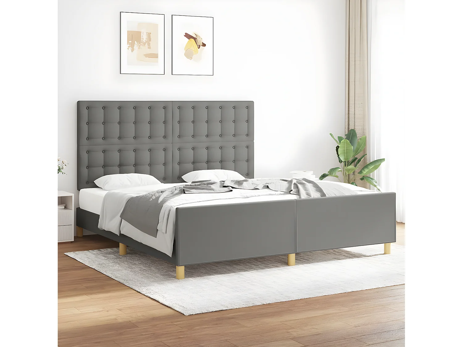 Estrutura de cama 180x200 cm tecido cinzento-escuro