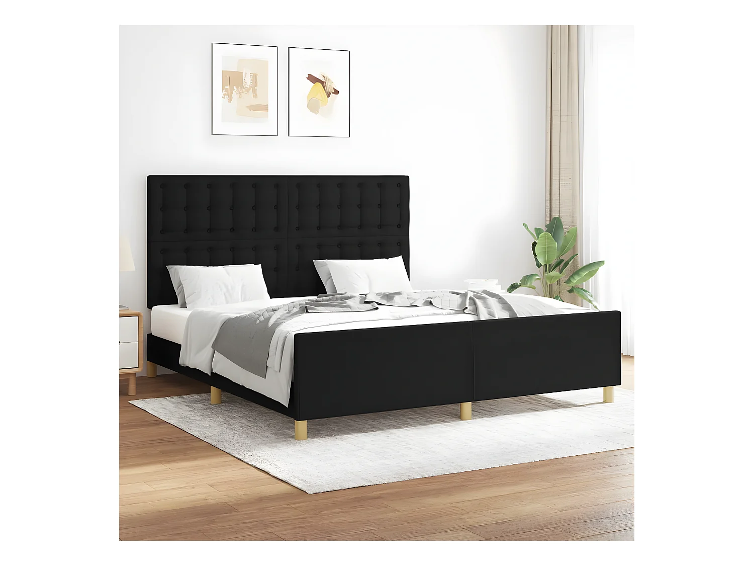 Cadre de lit avec tête de lit Noir 160x200 cm Tissu