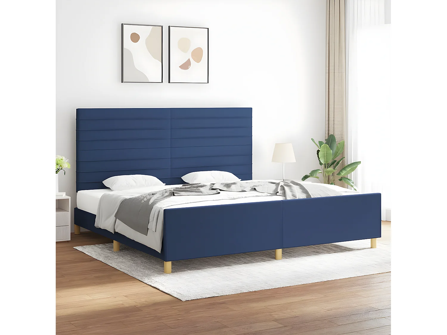 Estructura de cama con cabecero de tela azul 200x200 cm