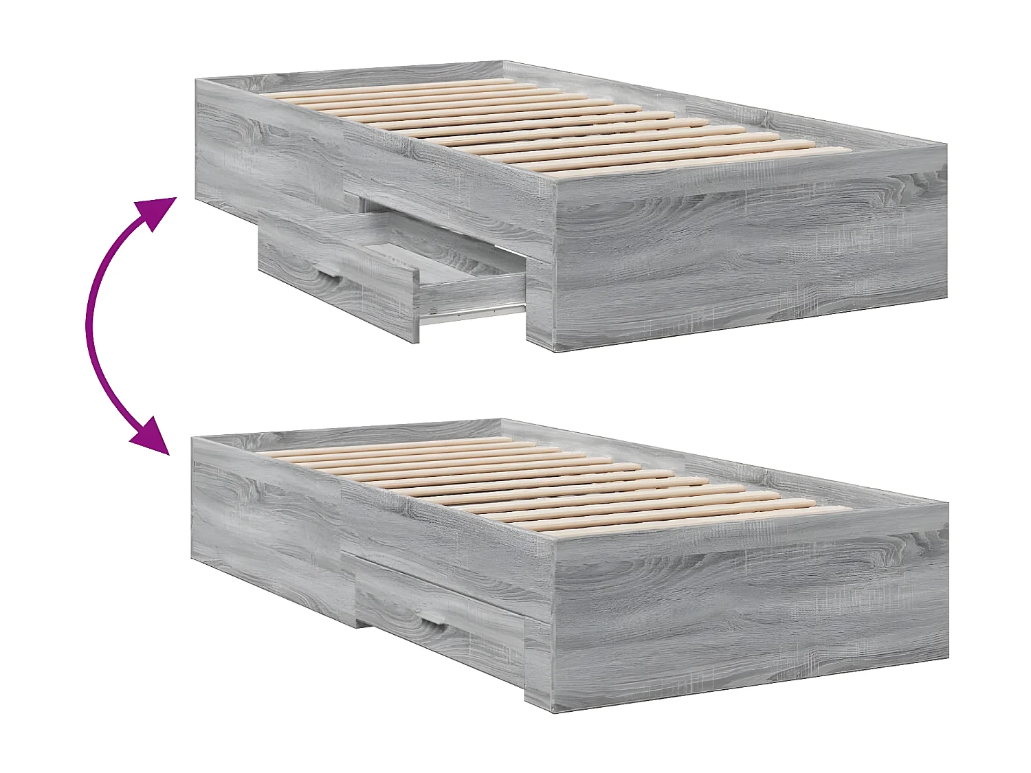 Cadre de lit et tiroirs sonoma gris 75x190cm bois d'ingénierie