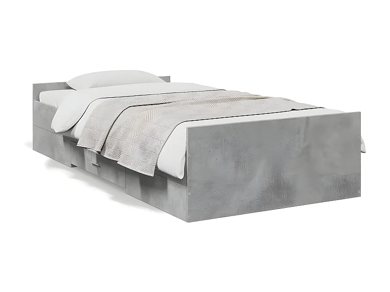 Cadre de lit et tiroirs gris béton 75x190 cm bois d'ingénierie