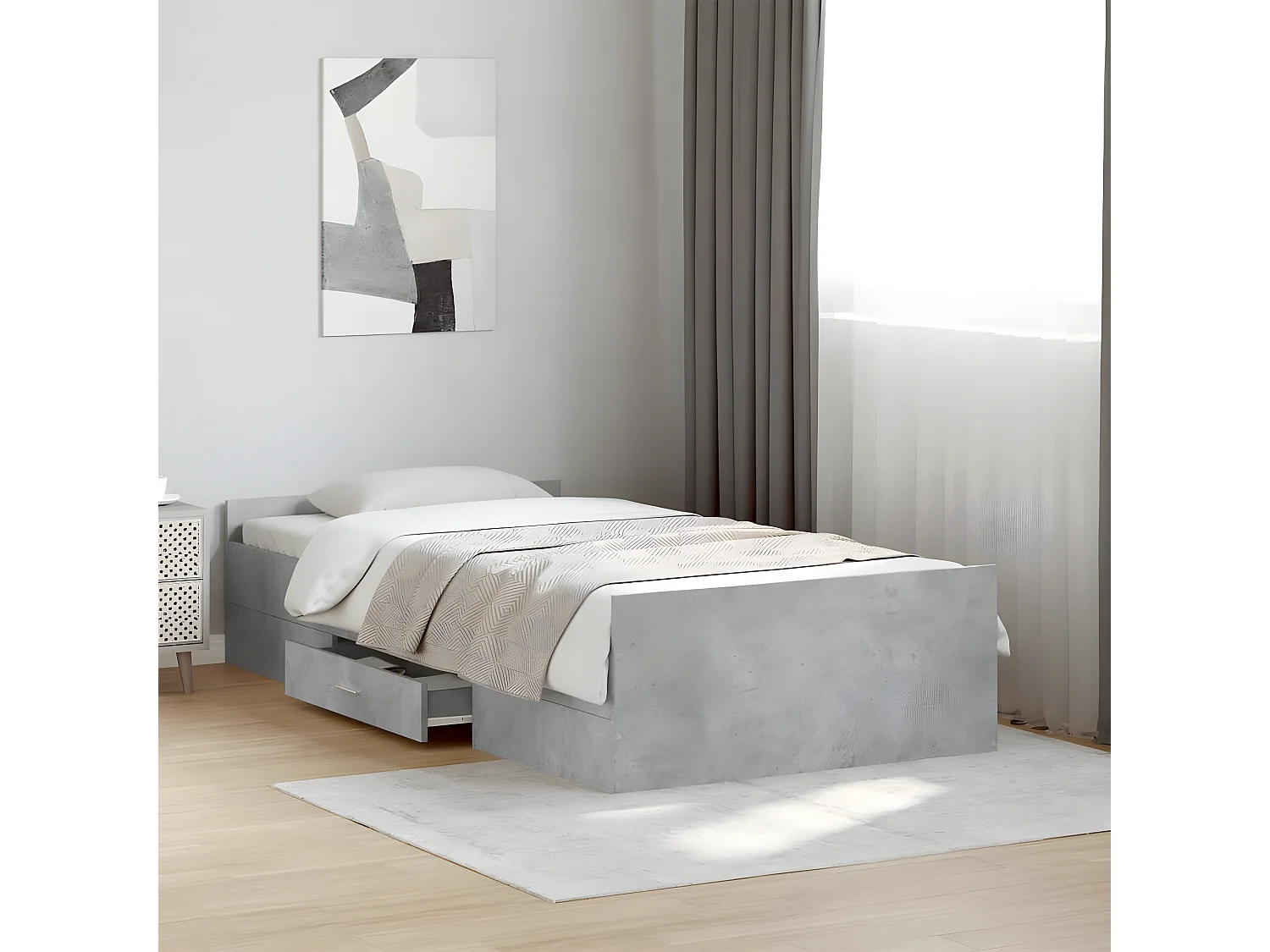 Cama con cajones madera de ingeniería gris hormigón 75x190 cm