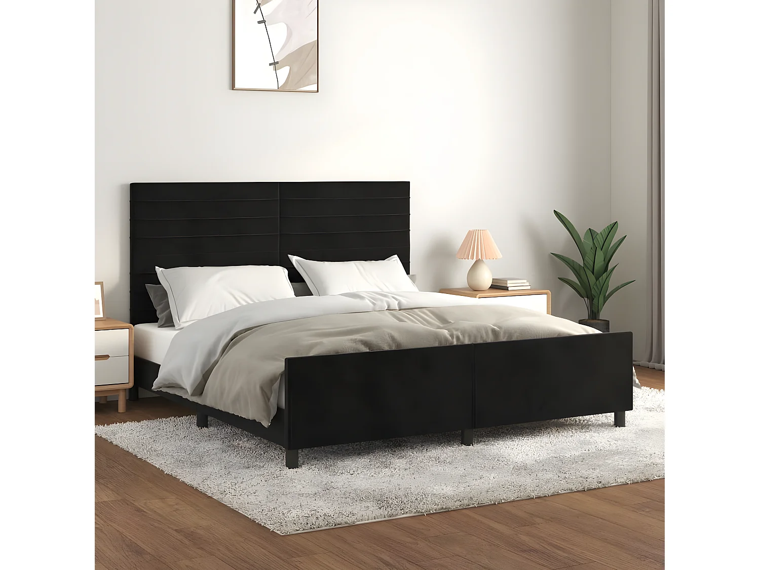 Cadre de lit avec tête de lit Noir 160x200 cm Velours