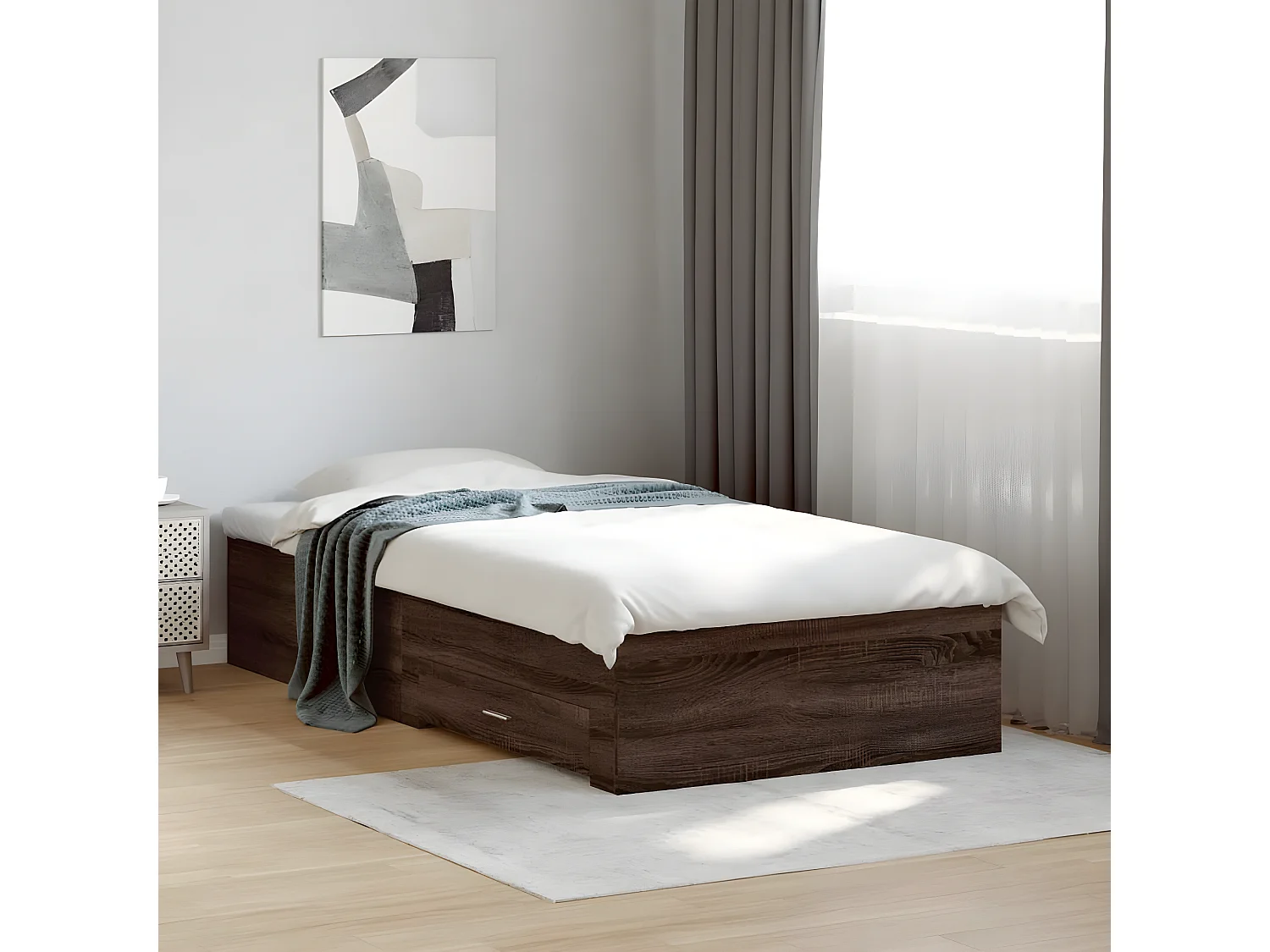 Cadre de lit à tiroirs chêne marron 90x190 cm bois d'ingénierie