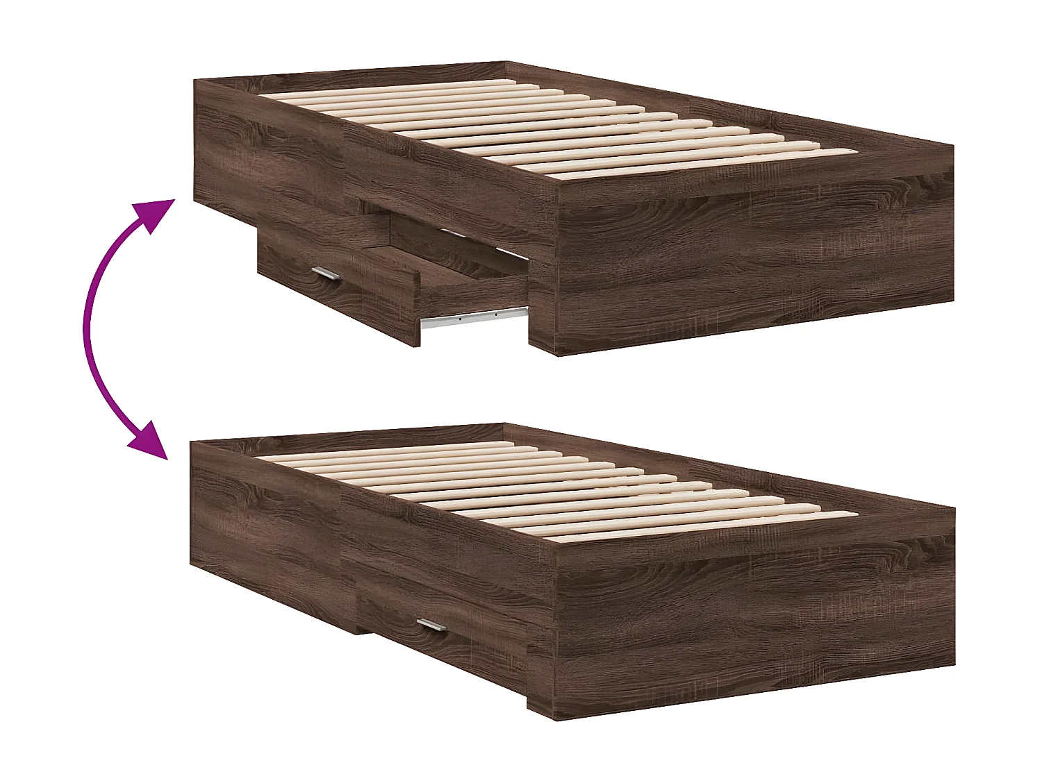 Cadre de lit à tiroirs chêne marron 90x190 cm bois d'ingénierie