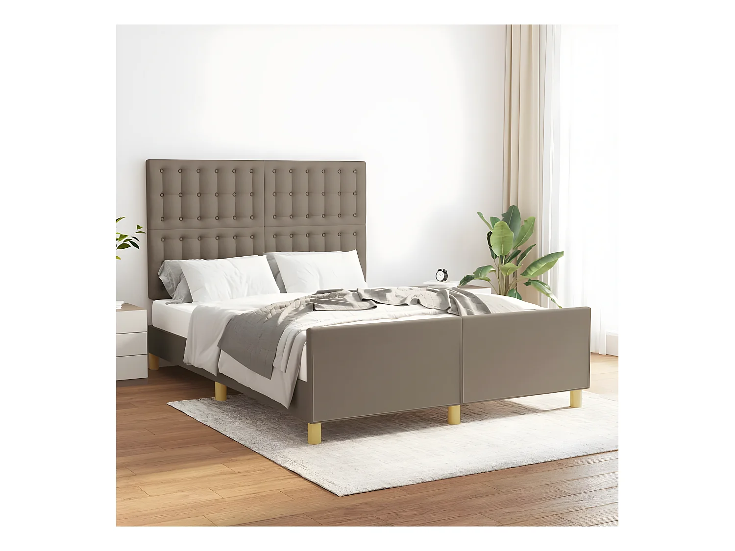 Estrutura cama c/ cabeceira 140x200 cm tecido cinza-acastanhado