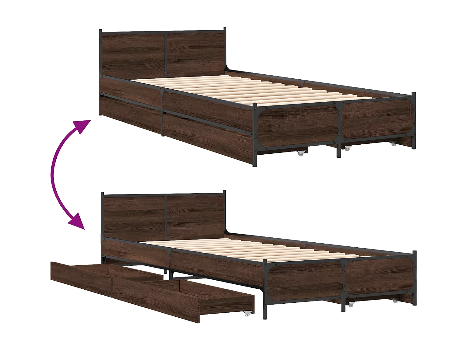 Cama con cajones madera de ingeniería marrón roble 100x200 cm