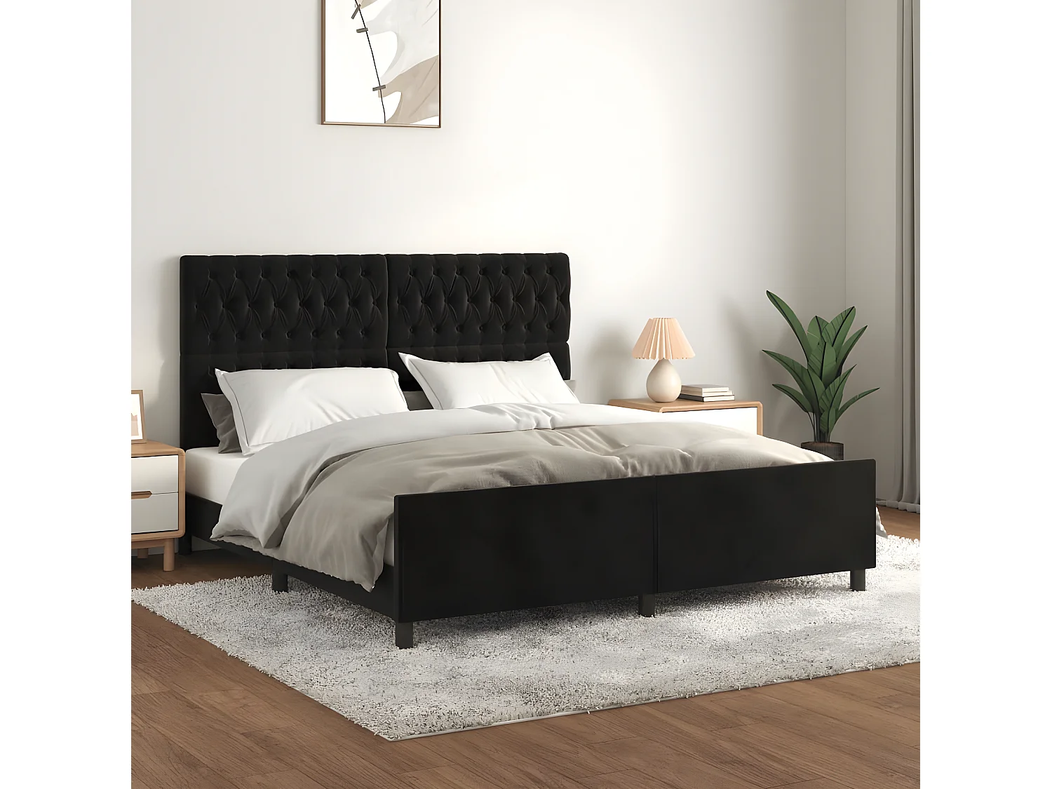 Cadre de lit avec tête de lit Noir 180x200 cm Velours