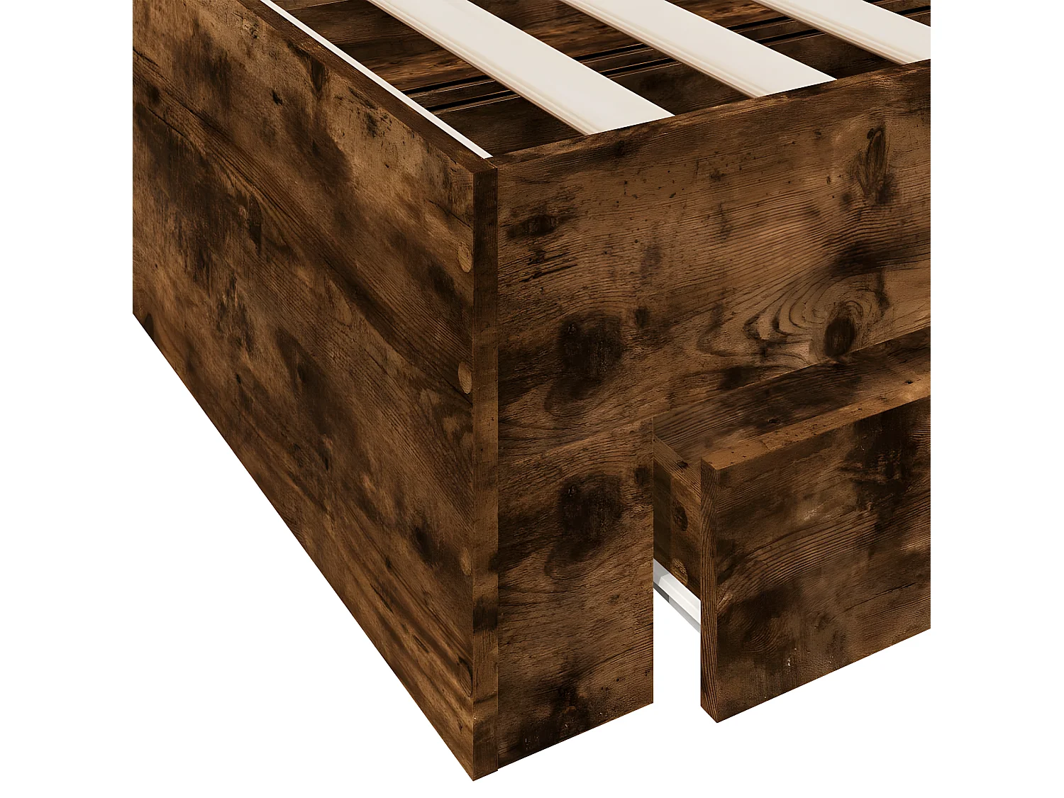 Cadre de lit à tiroirs chêne fumé 160x200 cm bois d'ingénierie