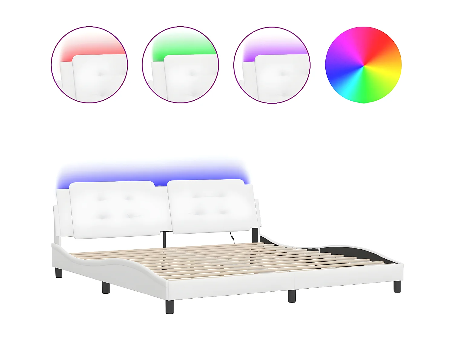 Estructura cama con luces LED cuero sintético blanco 200x200 cm