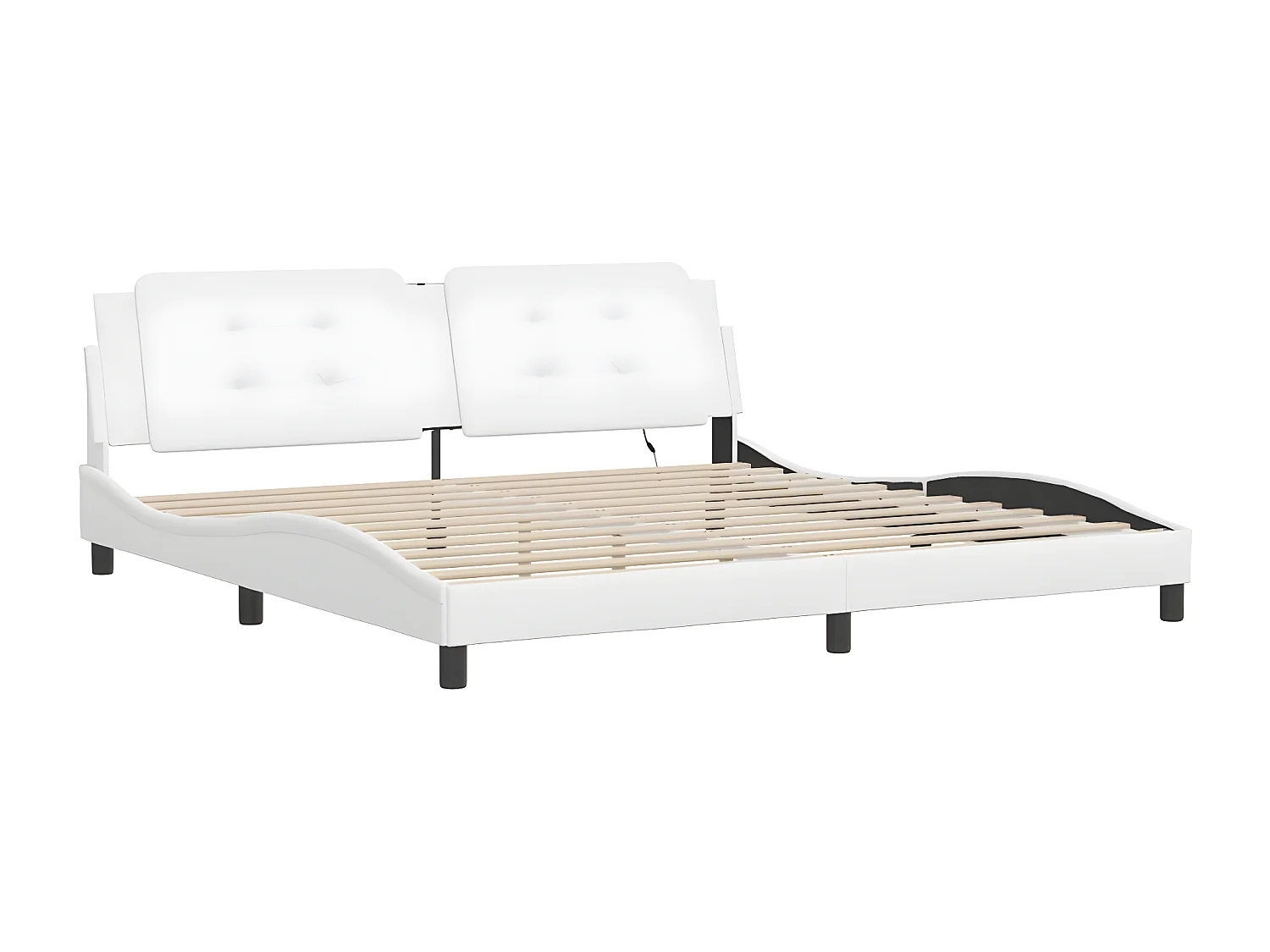 Estructura cama con luces LED cuero sintético blanco 200x200 cm